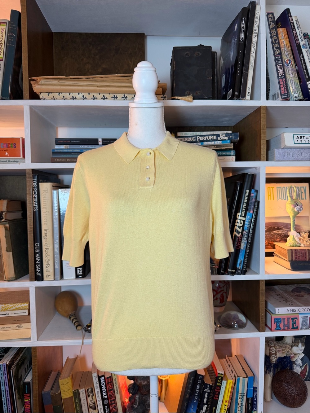 Lee Mathews Pale Yellow Short-Sleeve Knit Polo